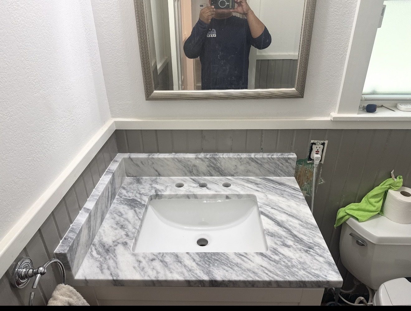 Carrara marble bathroom vanity top with backsplash and side splash, San Antonio TX