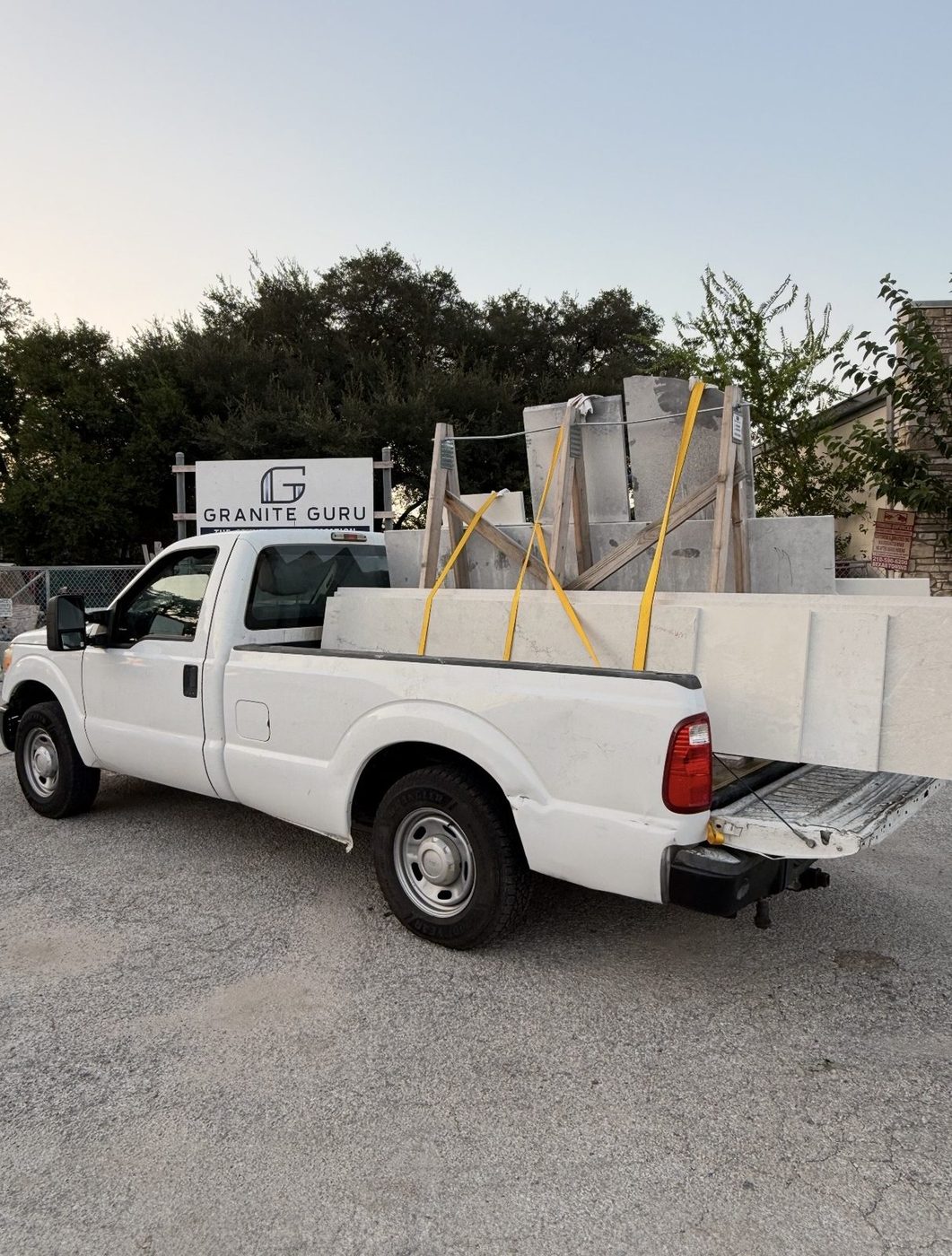 Granite Guru truck loaded with stone slabs for delivery in San Antonio TX
