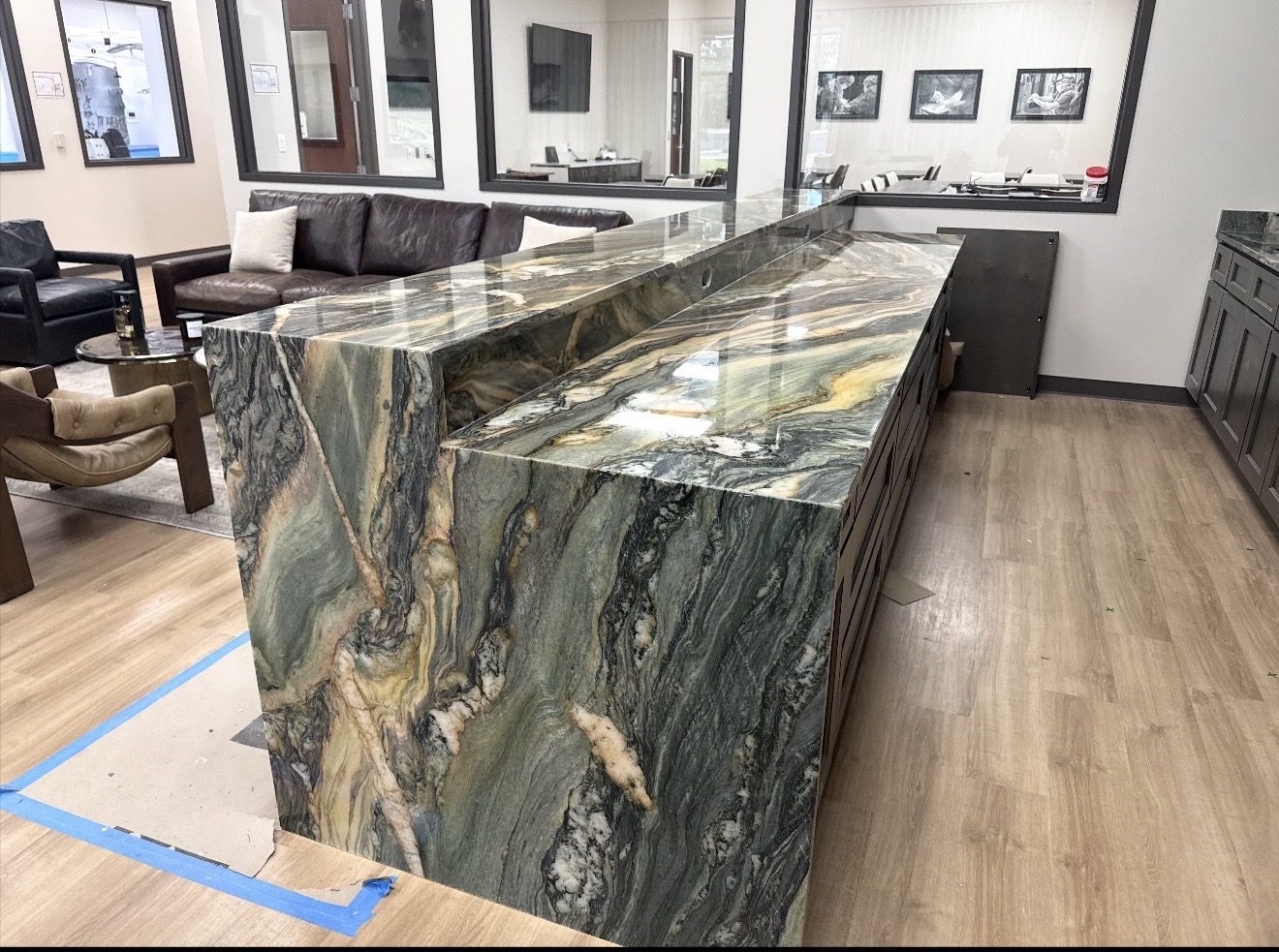 Green and gold quartzite bar top by Granite Guru, San Antonio TX